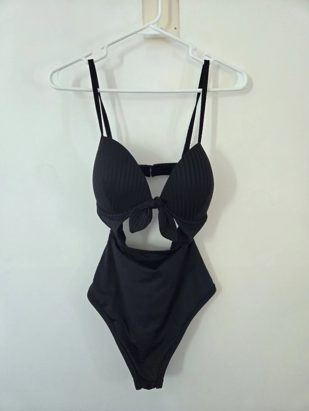 Shade & Shore Black Tie Front Cut Out One Piece Swim Suit